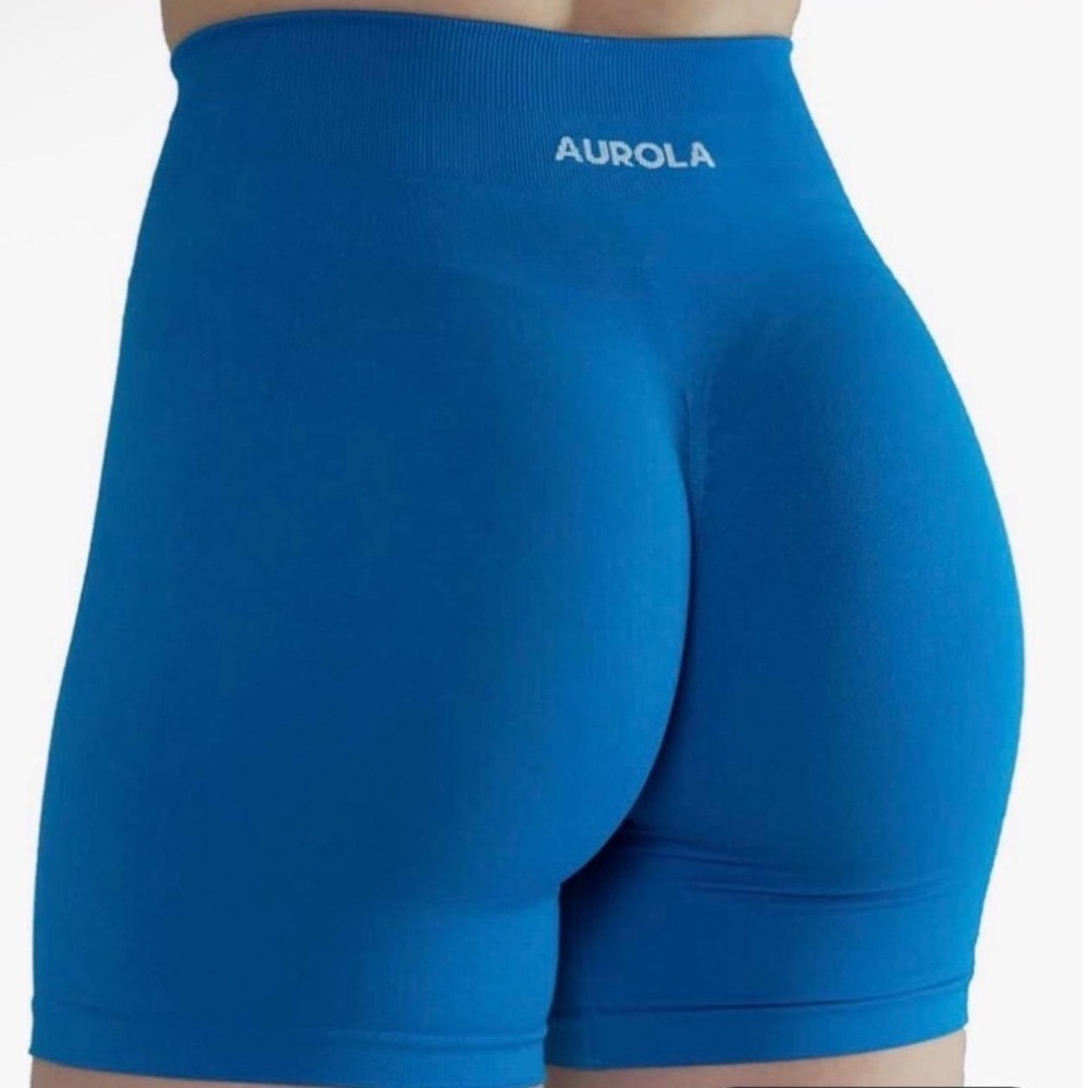 AUROLA Dream Seamless Workout Shorts Blue High Waisted Scrunch Butt Athletic M